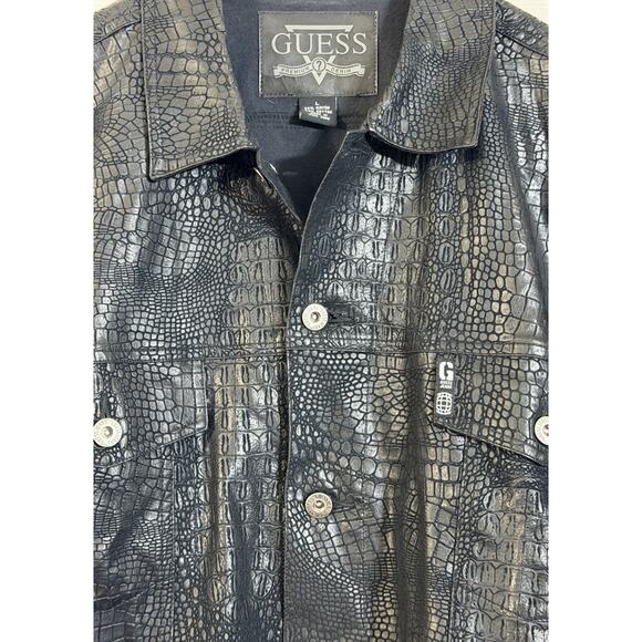 Vintage Y2K Guess Faux Snakeskin Embossed Vegan Leather Jacket Coat Size Large L - Picture 3 of 3